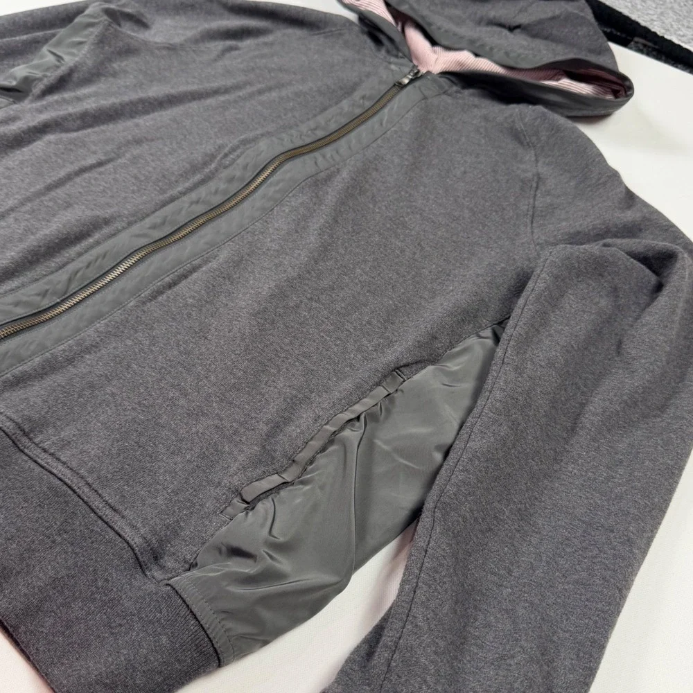 Banana Republic Full Zip Hoodie Mens XL Gray Mixed Media Woven Trim‎ Excellent